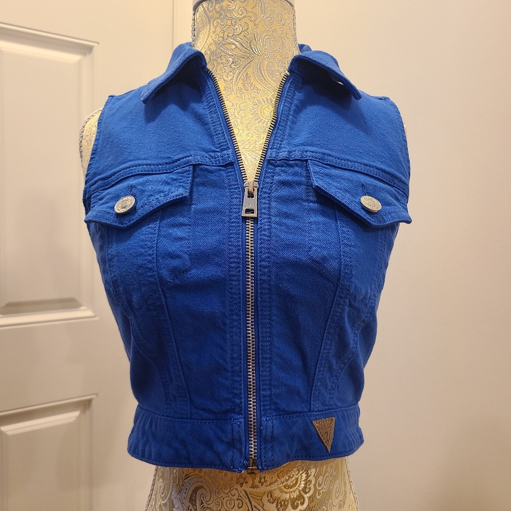 Guess Front Zip Blue Denim Vest - size XS